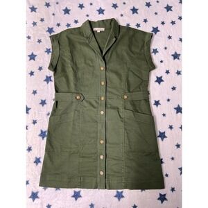 LOFT Green Button-Front Utility Dress Women's Size 14 – Casual Shirt Dress